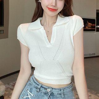 Cap-sleeve Collar Crop Top