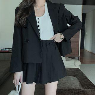 Plain Blazer / Mini A-line Skirt / Buttoned Tank Top