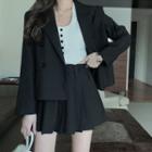 Plain Blazer / Mini A-line Skirt / Buttoned Tank Top