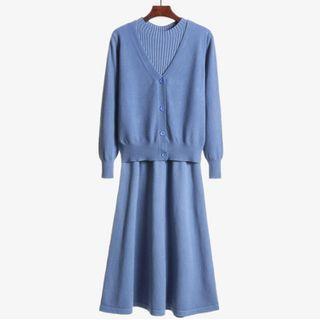 Set: Ribbed Knit Dress + Cardigan