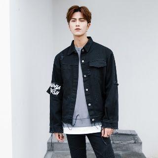 Fray-hem Distressed Buttoned Jacket