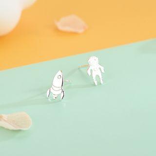 Non-matching 925 Sterling Silver Astronaut & Rocket Earring 1 Pair - Es1226 - Silver - One Size
