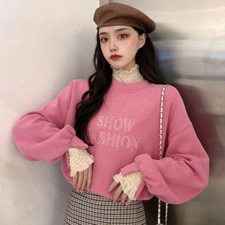 Lace Trim Mock-neck Sweatshirt