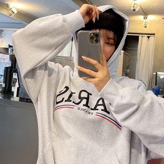 Paris Letter Kangaroo Hoodie Melange White - One Size