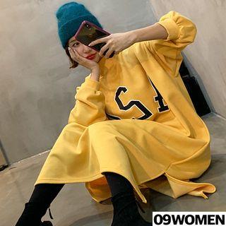 Mock-neck Letter-printed Long Dress