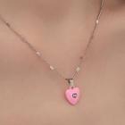 Heart Necklace Pink Heart - Silver - One Size