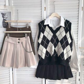 Chain High-waist A-line Accordion Pleat Skirt