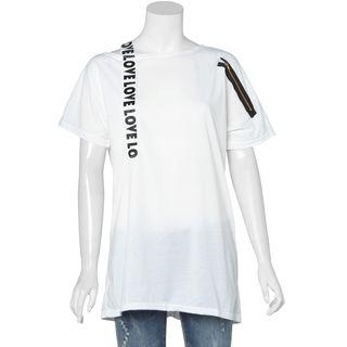 One-shoulder Typography T-shirt White - One Size