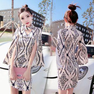 Split-sleeve Printed Mini Bodycon Dress
