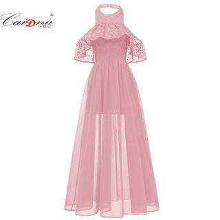 Halter A-line Midi Chiffon Dress