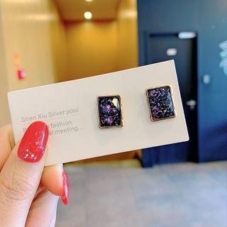 Square Alloy Earring Bm0436 - 1 Pair - Black & Gold - One Size