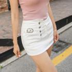 Inset Shorts Asymmetric-waist Denim Miniskirt