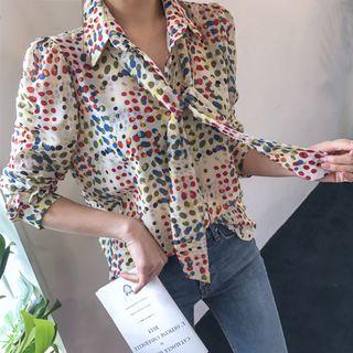 Dotted Chiffon Shirt With Tie