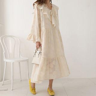 Tie-front Frilled-detail Textured Dress