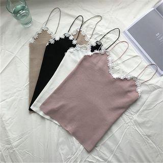Crochet Lace Trim Knit Cami Top