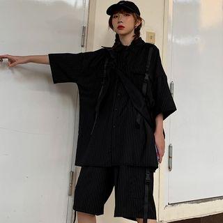 Pinstriped Elbow-sleeve Shirt / Shorts