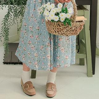 Gathered Long Floral Skirt Blue - One Size