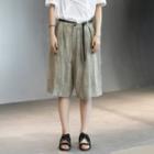 Plain Linen Wide Leg Shorts Almond - One Size