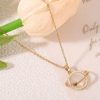 Rhinestone Planet Pendant Necklace 1 Pc - Gold - One Size