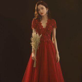 Short-sleeve Embellished A-line Ball Gown