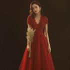 Short-sleeve Embellished A-line Ball Gown