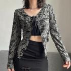 Long-sleeve Off-shoulder Distressed Tie-front Top