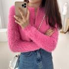 Cropped Fuzzy-knit Cardigan Pink - One Size