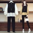 Mock Two-piece Blouse / Straight Leg Pants / Set