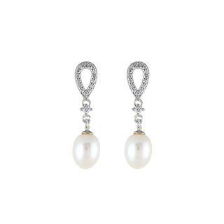 Sterling Silver Simple And Elegant Geometric Water Drop-shaped Freshwater Pearl Earrings With Cubic Zirconia Silver - One Size