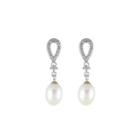 Sterling Silver Simple And Elegant Geometric Water Drop-shaped Freshwater Pearl Earrings With Cubic Zirconia Silver - One Size