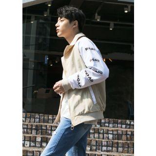 Lettering-sleeve Color-block Windbreaker