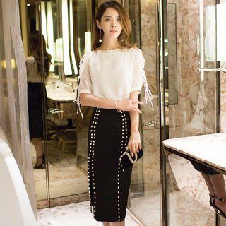 Embellished Side-slit Pencil Skirt