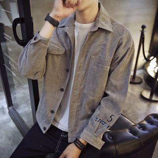 Letter Embroidered Corduroy Shirt Jacket