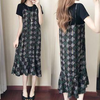 Set: Strappy Chiffon Midi Dress + Short-sleeve T-shirt