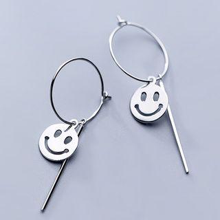 925 Sterling Silver Smiley & Bar Dangle Earring 1 Pair - Silver - One Size