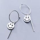 925 Sterling Silver Smiley & Bar Dangle Earring 1 Pair - Silver - One Size