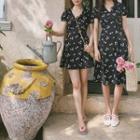 Floral Short-sleeve Midi Dress / A-line Dress