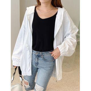 Letter-patched Banded-hem Oversized Hoodie