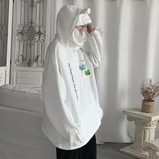 Lettering Print Frog Eye Hoodie