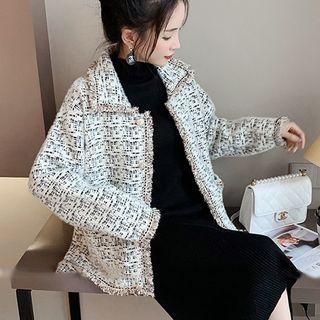 Patterned Collared Knit Cardigan