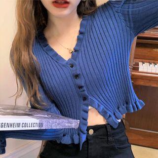 Cropped Frill Trim Cardigan As Shown In Figure - One Size