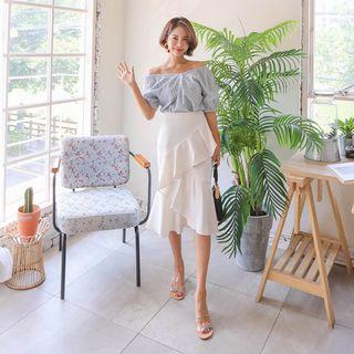 Ruffled-detail Midi Skirt