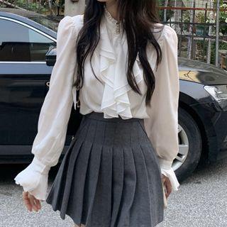 Ruffle Bell-sleeve Long-sleeve Shirt