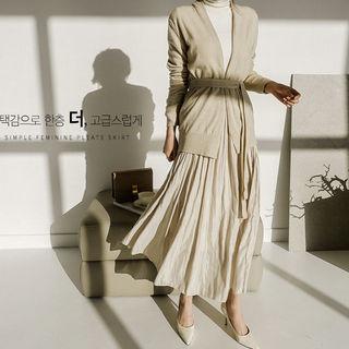 Accordion-pleat Maxi Chiffon Skirt Beige - One Size