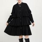 Long-sleeve Button-up Dress Black - One Size