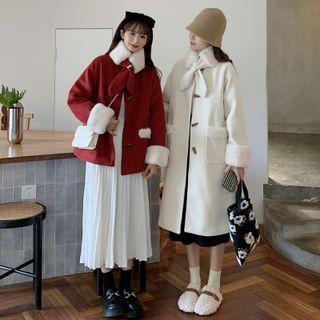 Fluffy Tie-neck Scarf / Toggle Coat (various Designs) / Set