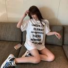 Round-neck Slogan Printed Oversize T-shirt