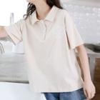 Collared Short-sleeve T-shirt Almond - One Size