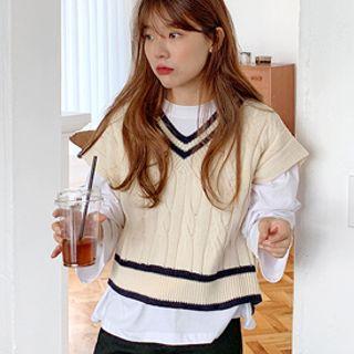 Ringer Cable-knit Short Vest