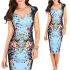 Floral Print Cap Sleeve Midi Sheath Dress